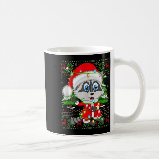 Raccoon Christmas Lights Santa Costume Ugly Xmas S Kaffeetasse (Rechts)