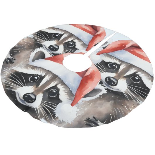 Raccoon Christmas Polyester Weihnachtsbaumdecke (Schrägansicht)