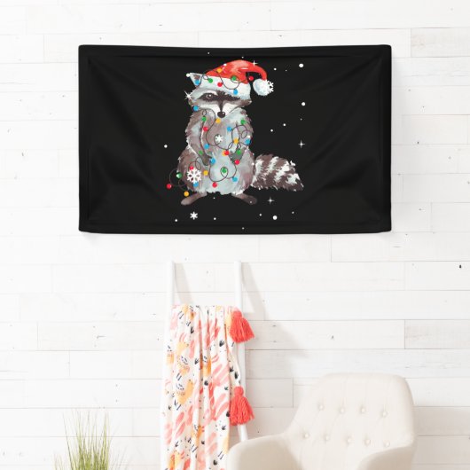 Raccoon Christmas Tree Lights Pajama Racoon Lover Banner (Insitu)