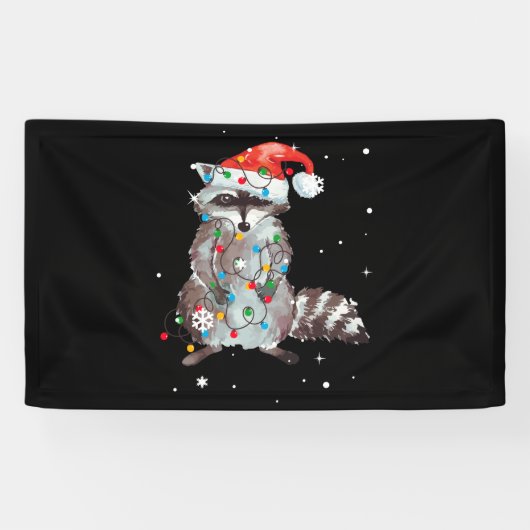Raccoon Christmas Tree Lights Pajama Racoon Lover Banner (Horizontal)