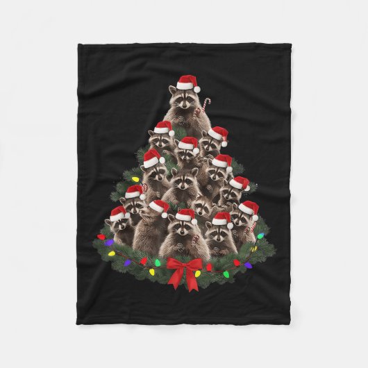 Raccoon Christmas Tree Lights Pajama Racoon Lover Fleecedecke (Vorderseite)