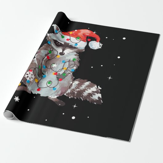 Raccoon Christmas Tree Lights Pajama Racoon Lover Geschenkpapier (Ungerollt)