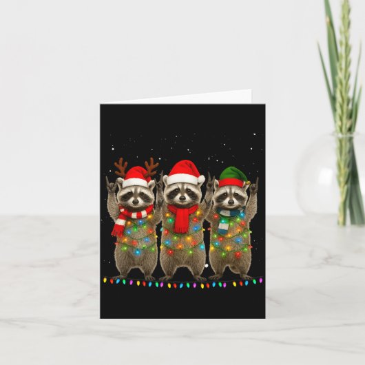 Raccoon Christmas Tree Lights Pajama Racoon Lover  Karte (Vorderseite)