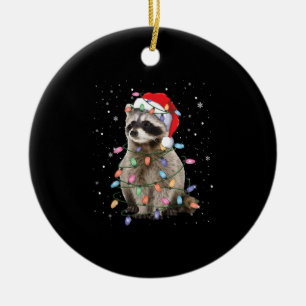 Raccoon Christmas Tree Lights Pajama Racoon Lover Keramik Ornament