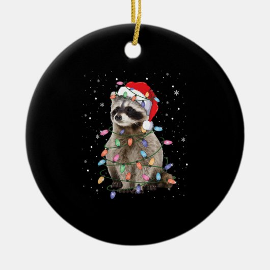 Raccoon Christmas Tree Lights Pajama Racoon Lover Keramik Ornament (Vorne)