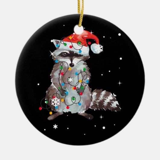 Raccoon Christmas Tree Lights Pajama Racoon Lover Keramik Ornament (Vorne)