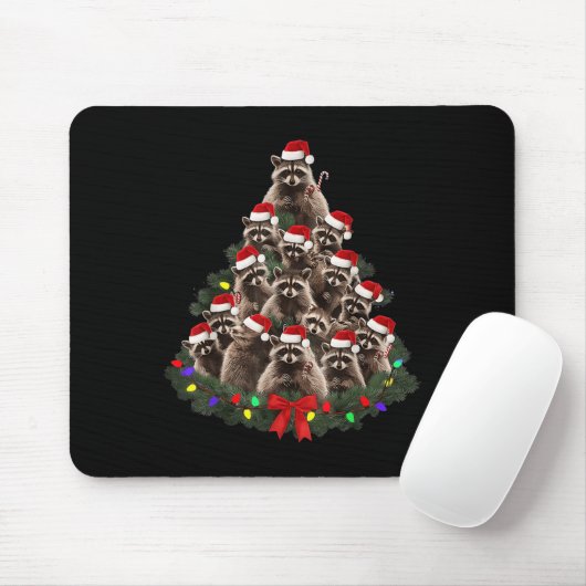 Raccoon Christmas Tree Lights Pajama Racoon Lover  Mousepad (Mit Mouse)