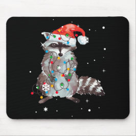 Raccoon Christmas Tree Lights Pajama Racoon Lover Mousepad