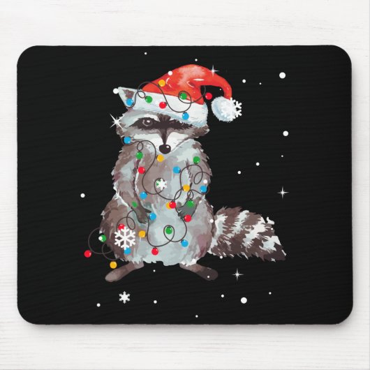 Raccoon Christmas Tree Lights Pajama Racoon Lover Mousepad (Vorne)