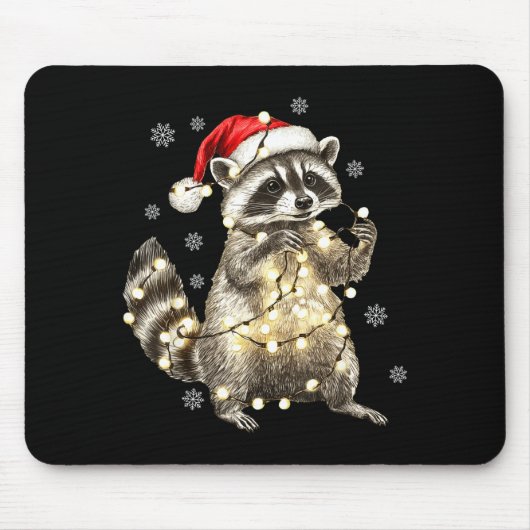 Raccoon Christmas Tree Lights Pajama Racoon Lover  Mousepad (Vorne)