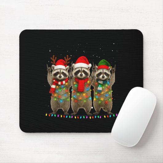 Raccoon Christmas Tree Lights Pajama Racoon Lover Mousepad (Mit Mouse)