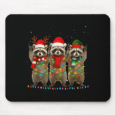 Raccoon Christmas Tree Lights Pajama Racoon Lover Mousepad (Vorne)