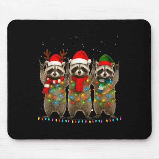 Raccoon Christmas Tree Lights Pajama Racoon Lover Mousepad (Vorne)