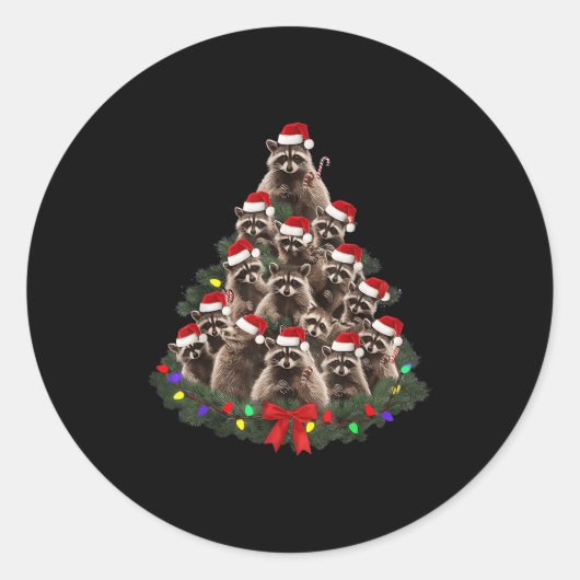 Raccoon Christmas Tree Lights Pajama Racoon Lover  Runder Aufkleber (Vorderseite)