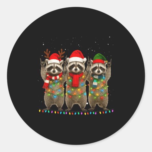 Raccoon Christmas Tree Lights Pajama Racoon Lover Runder Aufkleber (Vorderseite)