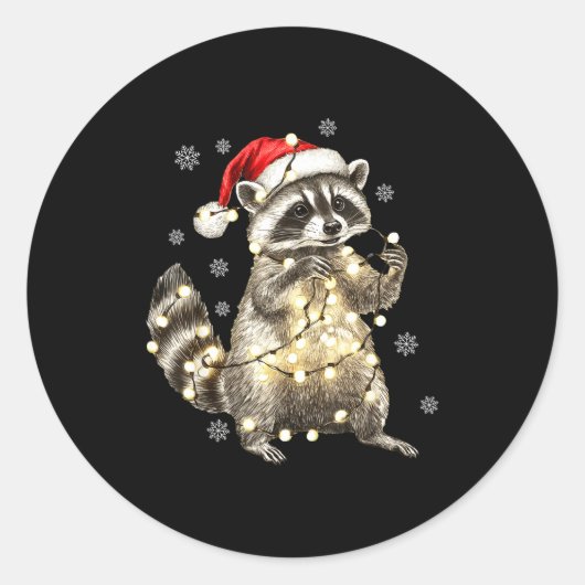 Raccoon Christmas Tree Lights Pajama Racoon Lover  Runder Aufkleber (Vorderseite)