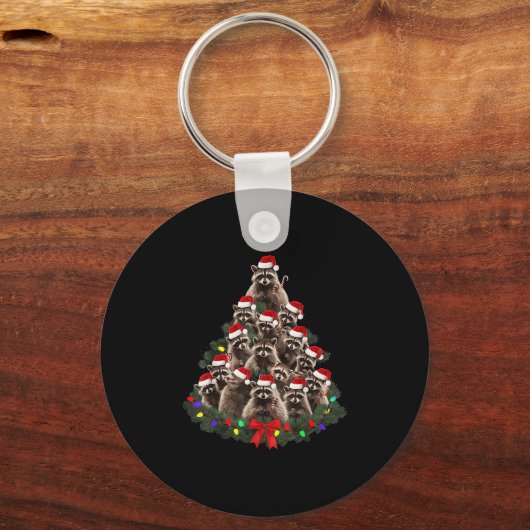 Raccoon Christmas Tree Lights Pajama Racoon Lover Schlüsselanhänger (Vorderseite)