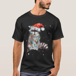 Raccoon Christmas Tree Lights Pajama Racoon Lover T-Shirt