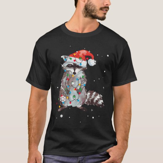 Raccoon Christmas Tree Lights Pajama Racoon Lover T-Shirt (Vorderseite)
