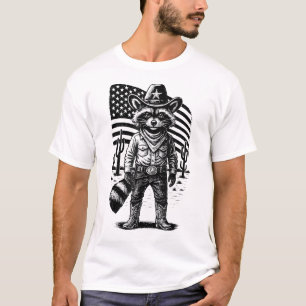 Raccoon Cowboy Mülleimer Panda Usa Western Country T-Shirt