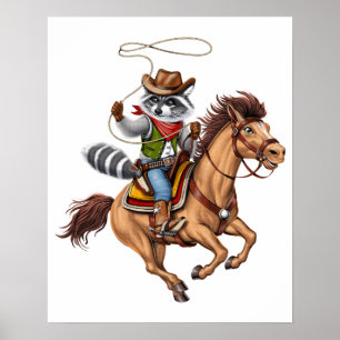 Raccoon Cowboy Rodeo Poster