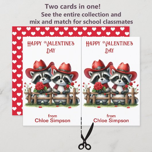 Raccoon Cowboys Kid's Valentine Classroom Card Postkarte