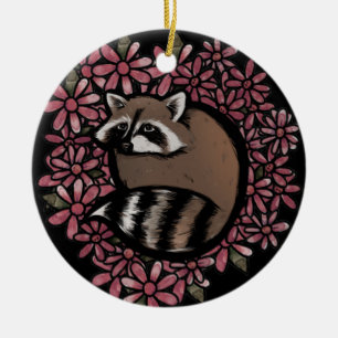 Raccoon Daisy Blume Art Raccoons Keramik Ornament