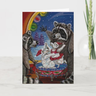 RACCOON Dancing Bear Music Box Note Card Feiertagskarte