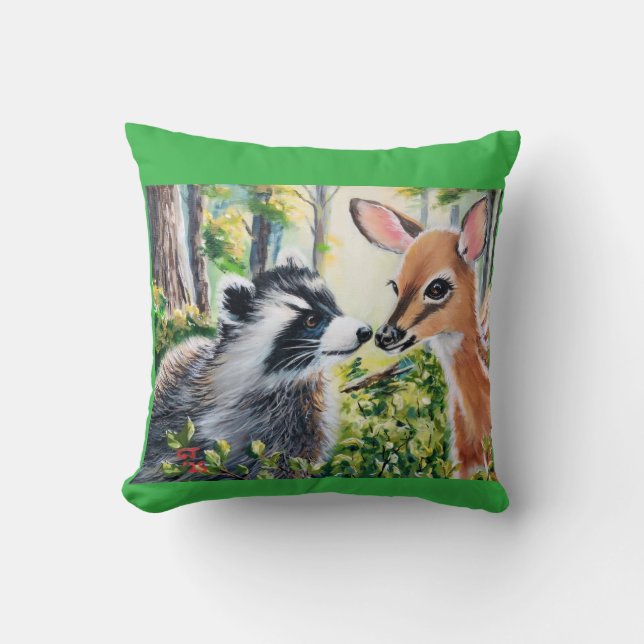 raccoon, deer throw pillow kissen (Vorderseite)