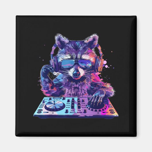 Raccoon Dj Edm Techno House Music Funny Animal Lov Magnet (Vorne)