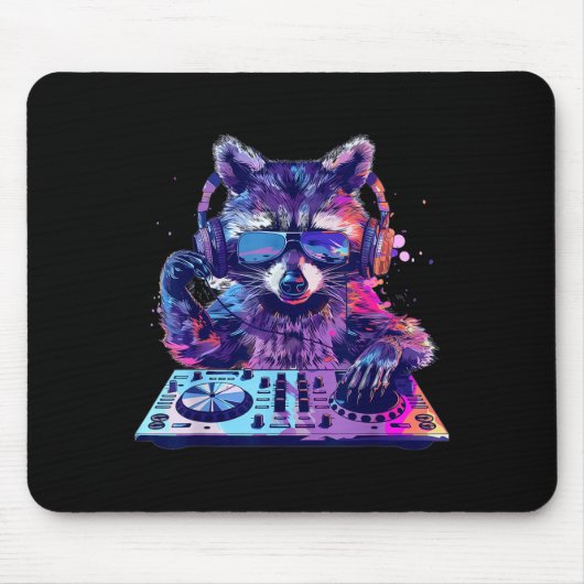 Raccoon Dj Edm Techno House Music Funny Animal Lov Mousepad (Vorne)