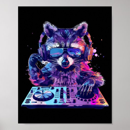 Raccoon Dj Edm Techno House Music Funny Animal Lov Poster (Vorne)