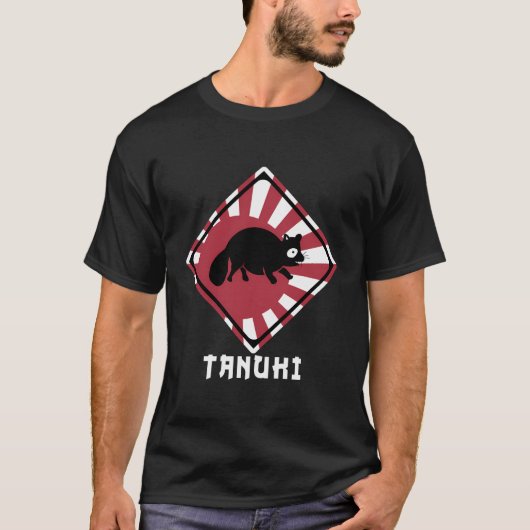 Raccoon Dog Tanuki überqueren Japan steigende Sonn T-Shirt (Vorderseite)