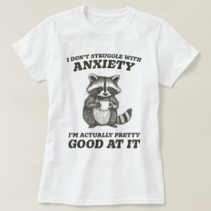 Raccoon Drink Kaffee Angst Spaß T-Shirt