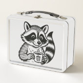 Raccoon Drinking Coffee Funny Trash Panda  Metall Brotdose (Vorderseite)