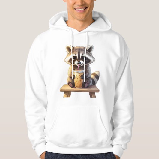 Raccoon Drinking Iced Coffee Hoodie (Vorderseite)