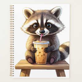 Raccoon Drinking Iced Coffee Planer