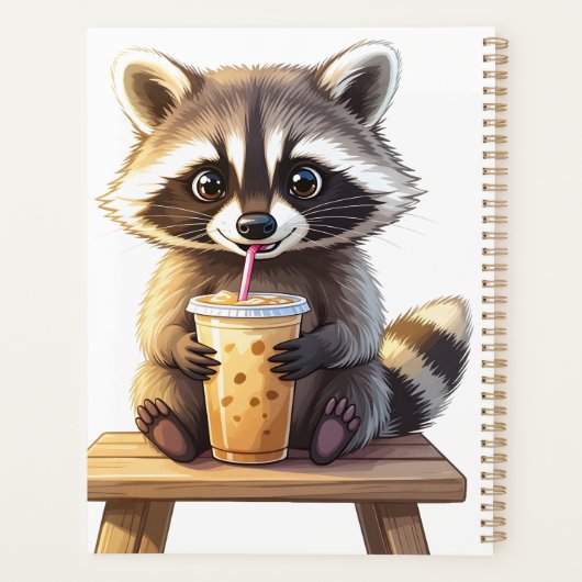 Raccoon Drinking Iced Coffee Planer (Rückseite)
