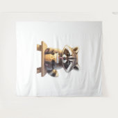 Raccoon Drinking Iced Coffee Wandteppich (Vorderseite (Horizontal))