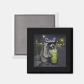Raccoon drinking iced matcha latte funny animal magnet (Vorderseite/Rückseite)