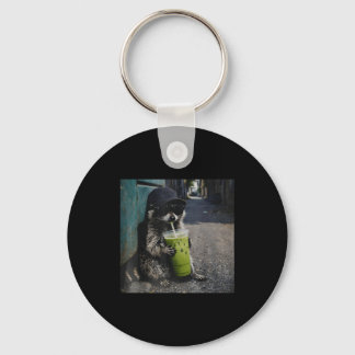 Raccoon drinking matcha latte funny animal meme me schlüsselanhänger