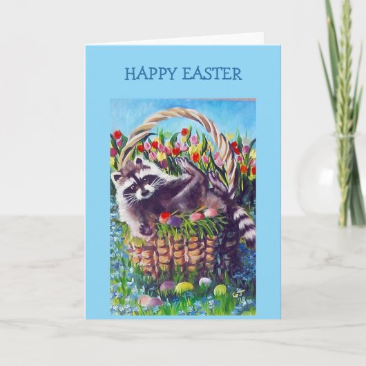 Raccoon Easter Basket Blank Greeting Card Karte (Vorderseite)