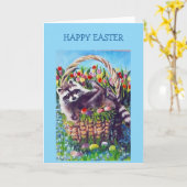 Raccoon Easter Basket Blank Greeting Card Karte (Gelbe Blume)