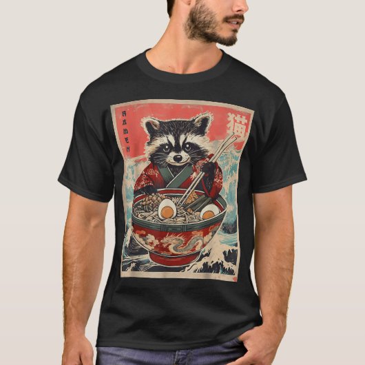 Raccoon Eating Ramen Japanisch Noodles Racoon Anim T-Shirt (Vorderseite)