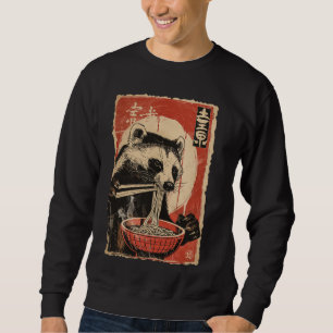 Raccoon Eating Ramen Noodles Japanischer Holzblock Sweatshirt