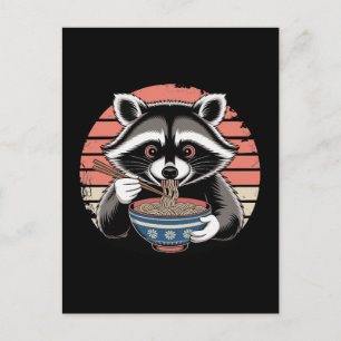 Raccoon Eating Ramen Vintager japanischer Stil Feiertagspostkarte