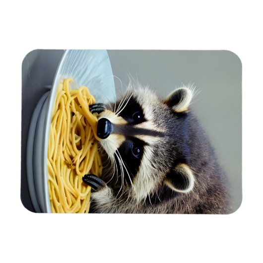 Raccoon Eating Spaghetti Magnet (Horizontal)