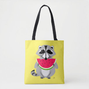 Raccoon Eating Watermelone Cartoon Tasche
