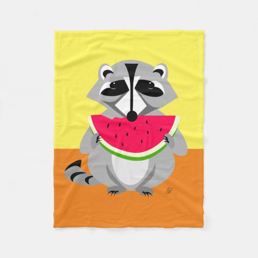 Raccoon Eating Watermelone Fleecedecke (Vorderseite)