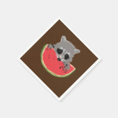 Raccoon Eating Watermelone Serviette (Ecke)
